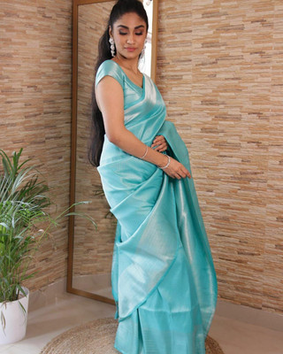 AMRUTKALA SAREES Woven Banarasi Silk Blend Saree(Blue)
