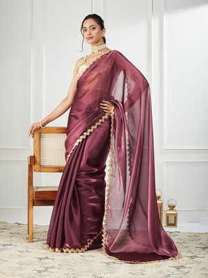 BELLETRENDZ Embroidered Bollywood Silk Blend Saree(Maroon)