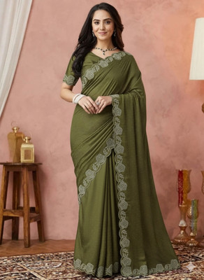 Rj Febric Embroidered Bollywood Jimmy choo Saree(Light Green)
