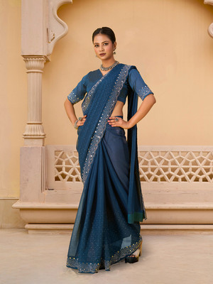 Pionex Solid/Plain Bollywood Chiffon Saree(Light Blue)