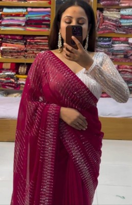 Vrati Creation Solid/Plain Bollywood Georgette Saree(Pink)