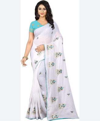 MA FASHION Self Design Bollywood Net Saree(White)