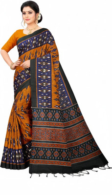 Padma Self Design, Printed Sambalpuri Pure Cotton Saree(Orange)