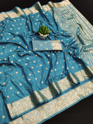 Julee Embellished Banarasi Pure Silk Saree(Light Blue)