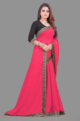 VELORA Solid/Plain Bollywood Georgette Saree(Pink)