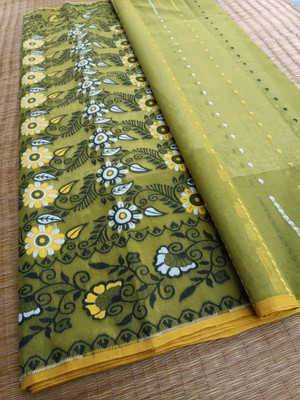 KhayaFashion Woven Tant Pure Cotton Saree(Dark Green)