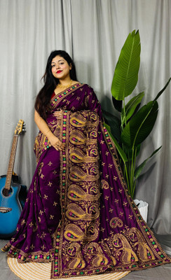 Dona Sharee Embroidered Bollywood Georgette Saree(Purple)