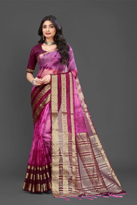 Aarunika SST Self Design Bollywood Organza Saree(Magenta)
