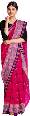 dreamy textiles hub Embellished Tant Handloom Pure Cotton Saree(Pink)