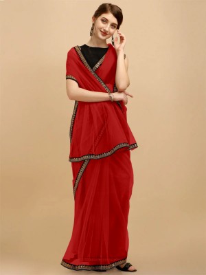 RE Renny Enterprise Self Design Bollywood Net Saree(Red)