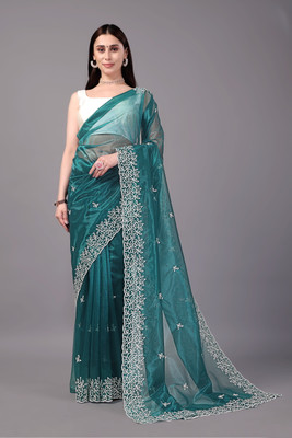 SROLY Embroidered Bollywood Net Saree(Blue)