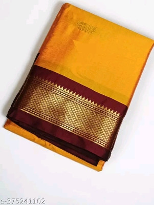 Paithani Self Design Kalamkari Silk Blend Saree(Yellow)