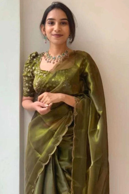 Bollytrend Dyed Bollywood Polyester, Silk Blend Saree(Light Green)