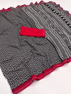 kashvi sarees Printed Bollywood Georgette, Lace Saree(Black, Red)