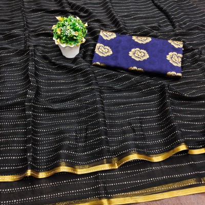 Parmila Fashion Striped Bhagalpuri Chiffon Saree(Black)