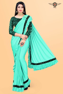 KASHYAP ART Embellished Bollywood Lycra Blend Saree(Light Blue)