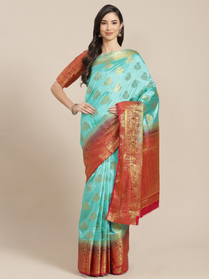 Divastri Self Design, Printed, Woven Banarasi Cotton Silk, Jacquard Saree(Light Blue)