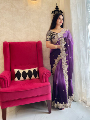 ANOUK Embroidered Chanderi Georgette Saree(Purple)