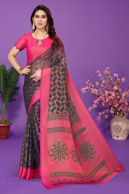 Divastri Geometric Print, Self Design, Printed Bollywood Chiffon, Brasso Saree(Grey)