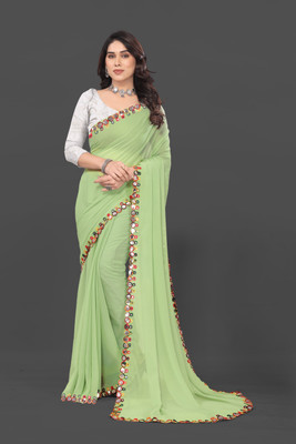 Manan Creation Embellished Bollywood Georgette, Chiffon Saree(Light Green)