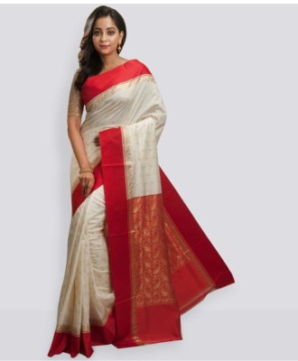 Satin Self Design Kanjivaram Satin Saree(Cream)