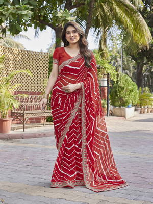 TTH Printed Bollywood Georgette Saree(Red)