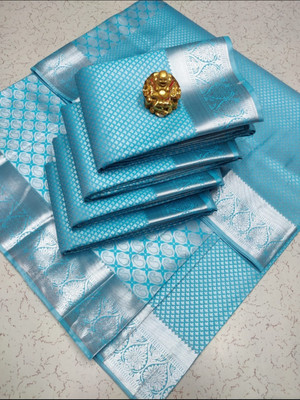 Hareem collection Self Design Banarasi Art Silk Saree(Light Blue)