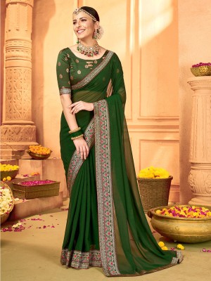 Ratnavati Embellished Bollywood Georgette Saree(Green)