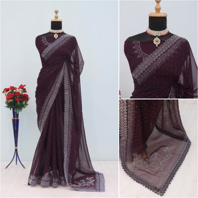 HouseOfCommon Embellished Bollywood Jimmy choo Saree(Purple)