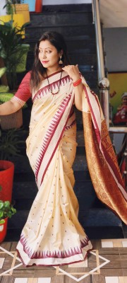 Welcome clothing center Woven Sambalpuri Cotton Silk Saree(Beige)