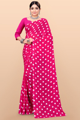 Leelavati Polka Print Bollywood Georgette Saree(Pink)