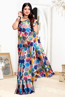 NESHVI ENTERPRISE Embroidered Bollywood Satin Saree(Multicolor)