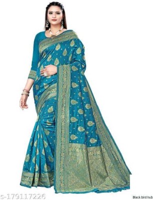 Kyrila Floral Print Bandhani Cotton Silk Saree(Light Blue)