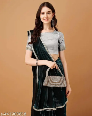 Online Bazaaar Self Design Bollywood Lycra Blend Saree(Dark Green)