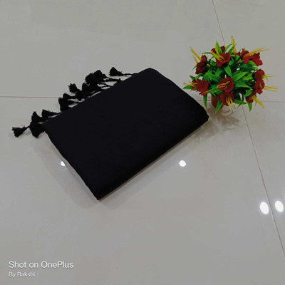 NAMITASAREES Solid/Plain Handloom Pure Cotton Saree(Black)
