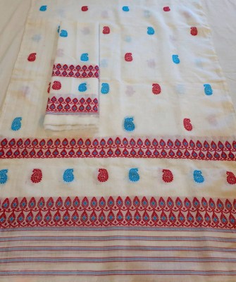 Cashing Fashion Woven Mekhela Chador Cotton Blend Saree(White)