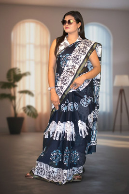 PriorityPoint Printed Daily Wear Pure Cotton Saree(Multicolor)