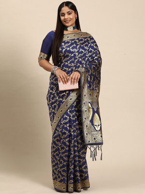 Sangria Woven Banarasi Silk Blend Saree(Dark Blue)