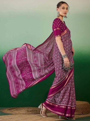 Vraggi Printed Bollywood Cotton Silk Saree(Purple)