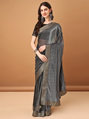 DIVYASHAKTI FASHION Solid/Plain Bollywood Silk Blend Saree(Black)