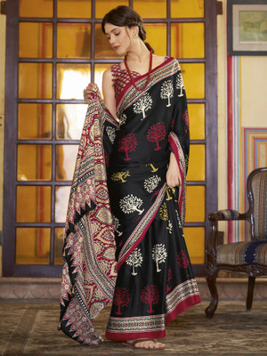 Sareemall Printed Daily Wear Crepe Saree(Black)