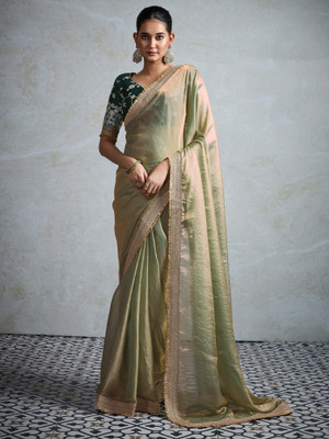 ANOUK Embellished Bollywood Chiffon Saree(Light Green)