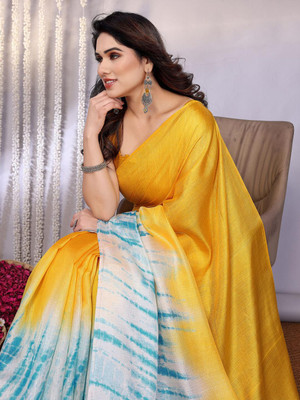 ANOUK Printed Saree with Attached Blouse Cotton Blend Saree(Mustard)