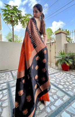 KM CREATION Self Design Banarasi Art Silk Saree(Brown)