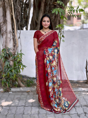 TEN R Printed Daily Wear Georgette Saree(Multicolor)