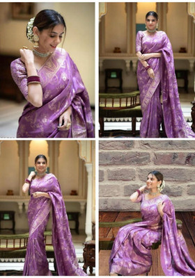 parthfabric Woven Banarasi Art Silk, Jacquard Saree(Purple)