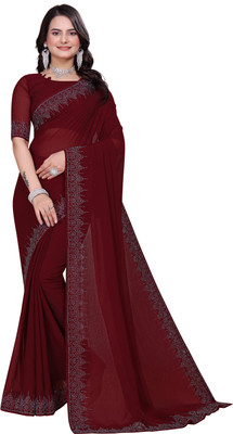 SARANGFEB Solid/Plain, Embellished Bollywood Georgette Saree(Maroon)