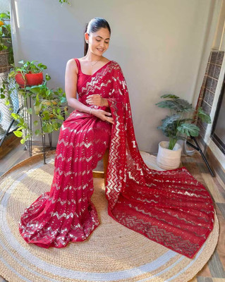 RamKrupa Creation Embroidered Bollywood Georgette Saree(Maroon)