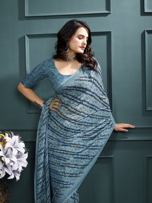 Kanooda Prints Printed Daily Wear Georgette Saree(Blue)