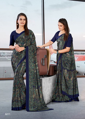 KONICA FAB Printed Daily Wear Crepe Saree(Dark Blue, Dark Green)